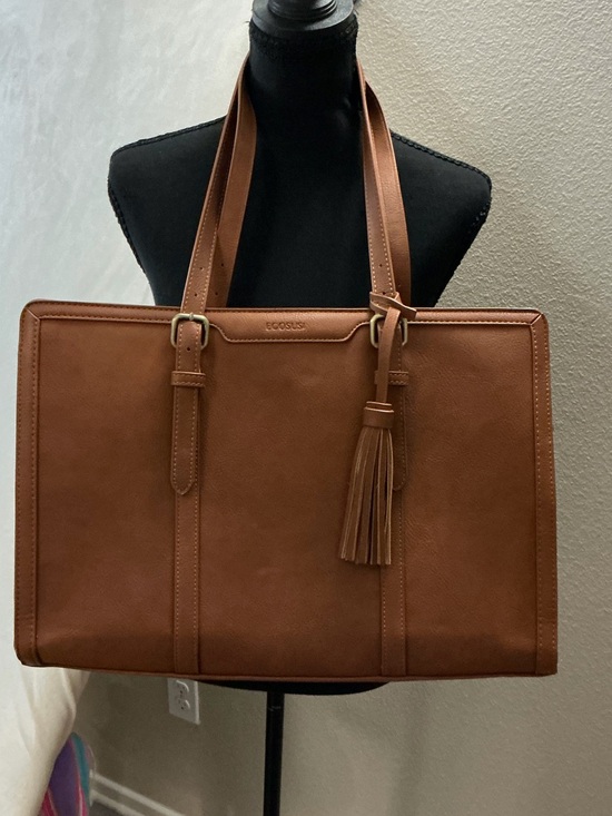 Ecosusi Handbags - ECOSUSI Brown Vegan Leather Laptop Tote Work Bag 15.6” Tassel Purse